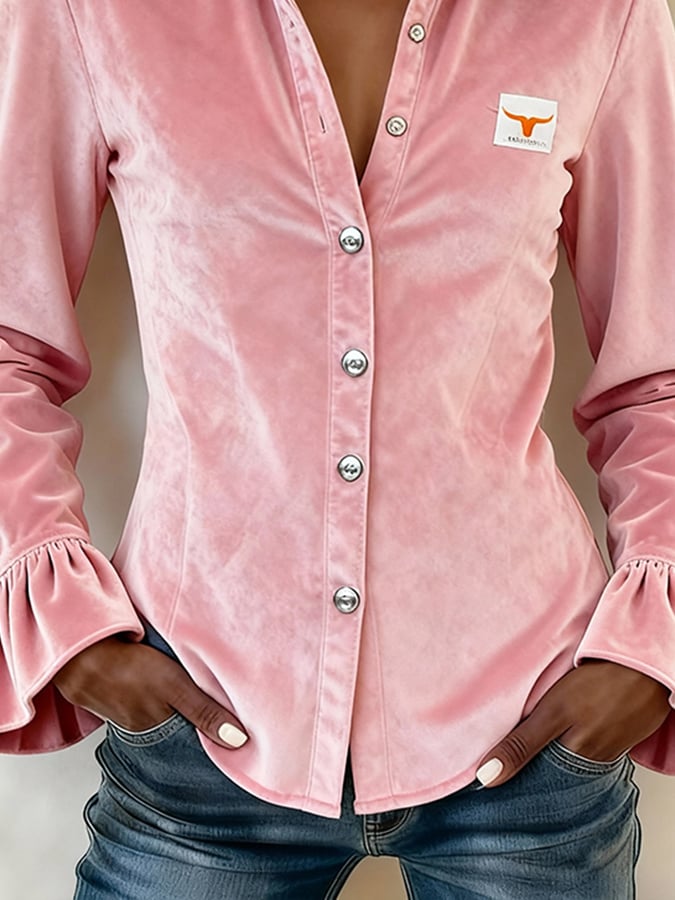 Women's Casual Collared Bell Sleeve Shirt