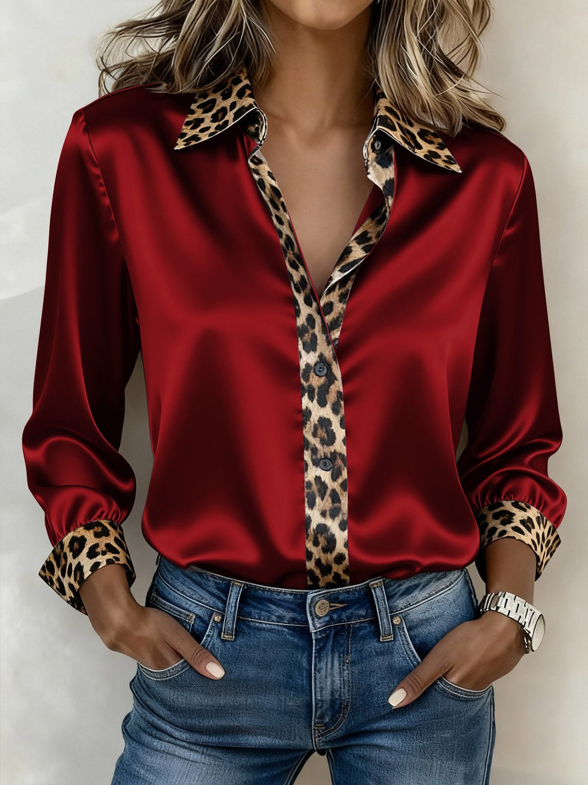 Women's Casual Leopard Print Patchwork Shirt