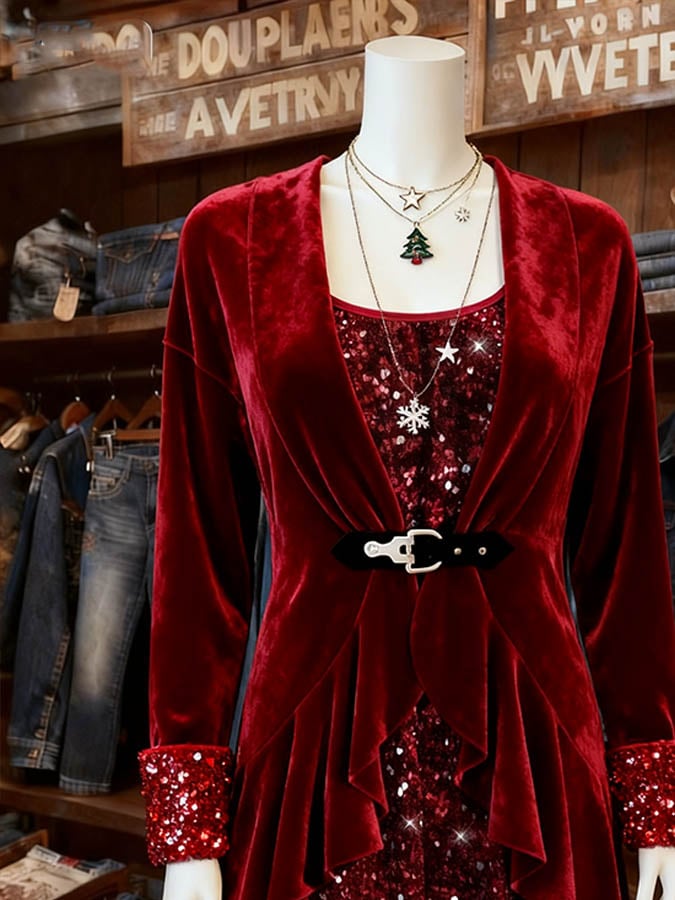 Women's Casual Christmas Splicing Contrast Color Two-Piece Top