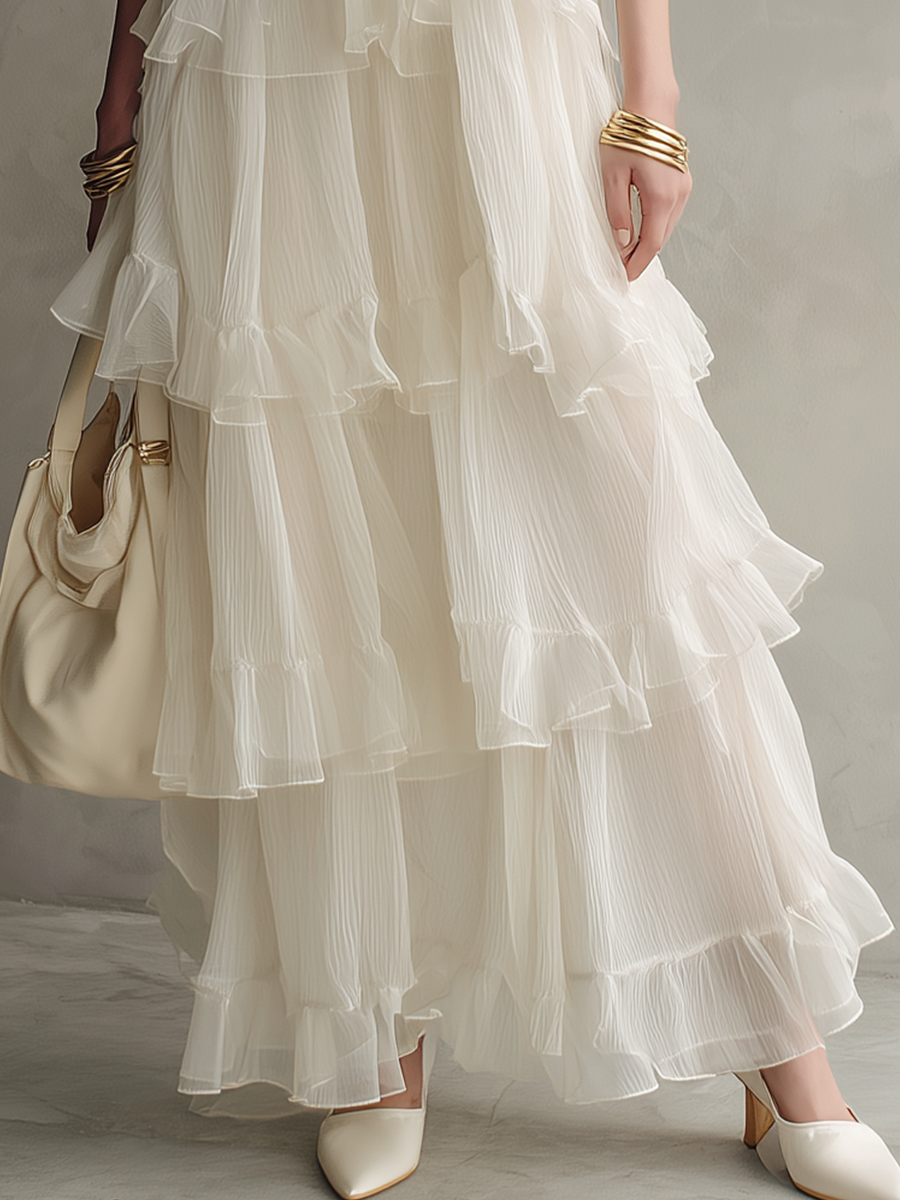 Ethereal Ivory Tiered Maxi Dress