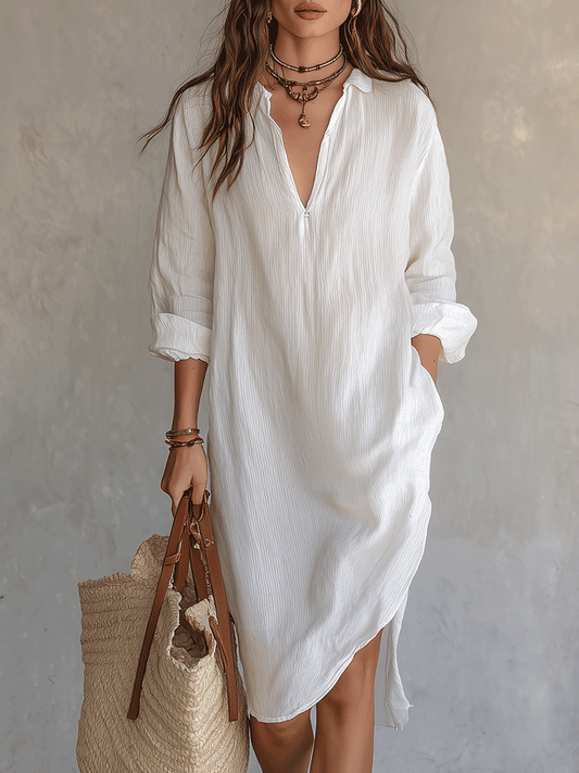 Boho Relaxed Day Quiet Nomad White Midi Dress