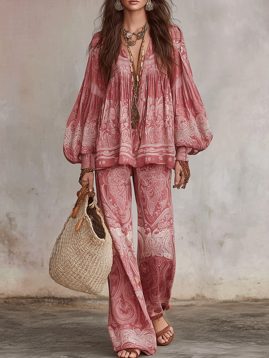 Relaxed Boho Chic Floral Print Paisley  Set