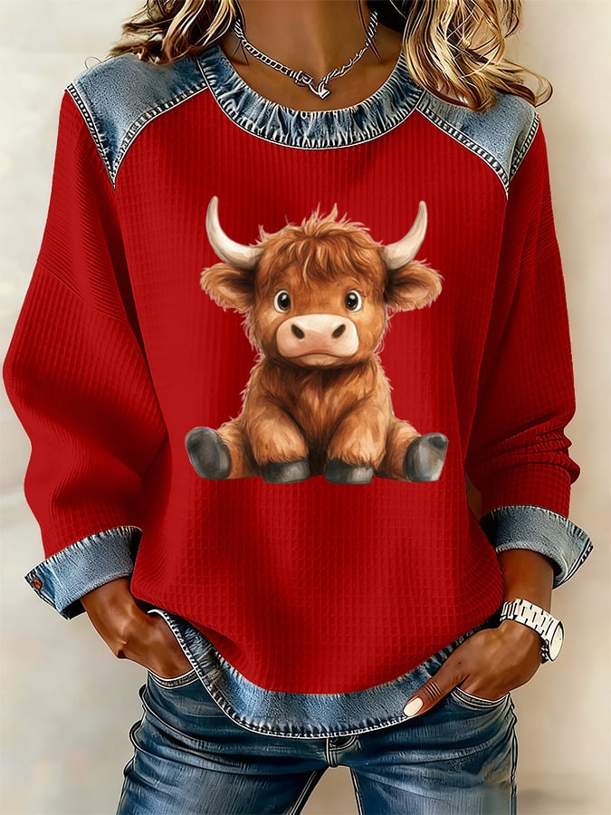 Women's Highland Cow Print Casual Top