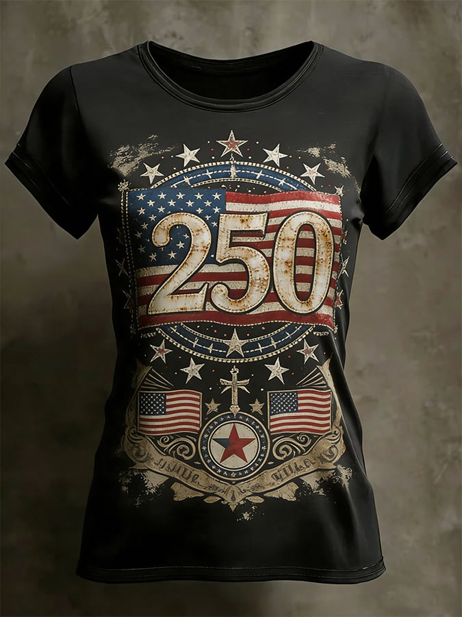 Women'S Casual American 250th Anniversary Printed Short-Sleeve T-Shirt