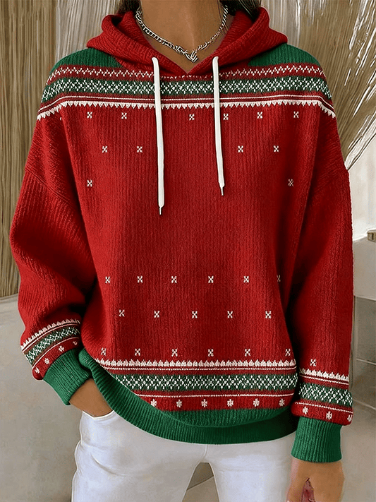 Women's Casual Christmas Contrast Color Hooded Sweatshirt