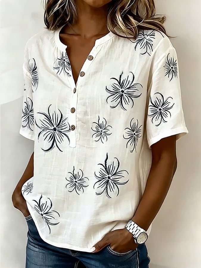 Women's Casual Color Block Print Short-Sleeve Top
