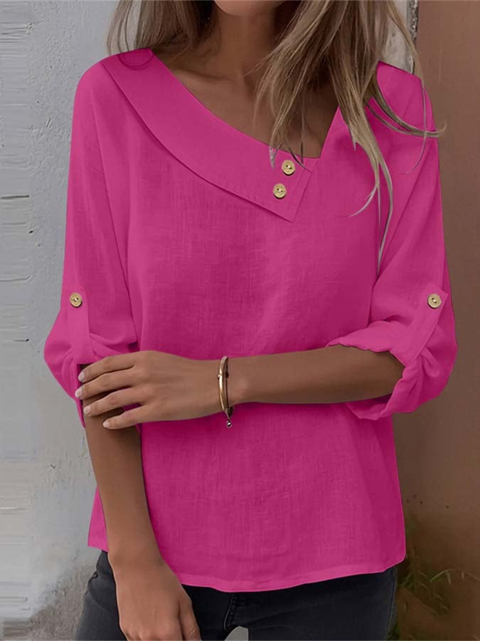 Women'S Casual Loose-Fitting Solid Color Cotton And Linen Shirt