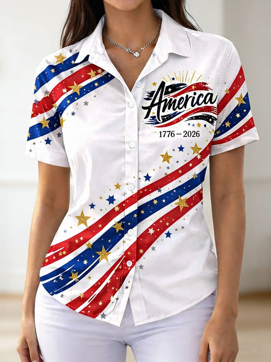 Women's American Founding 250th Anniversary Art Print Short-Sleeved Shirt