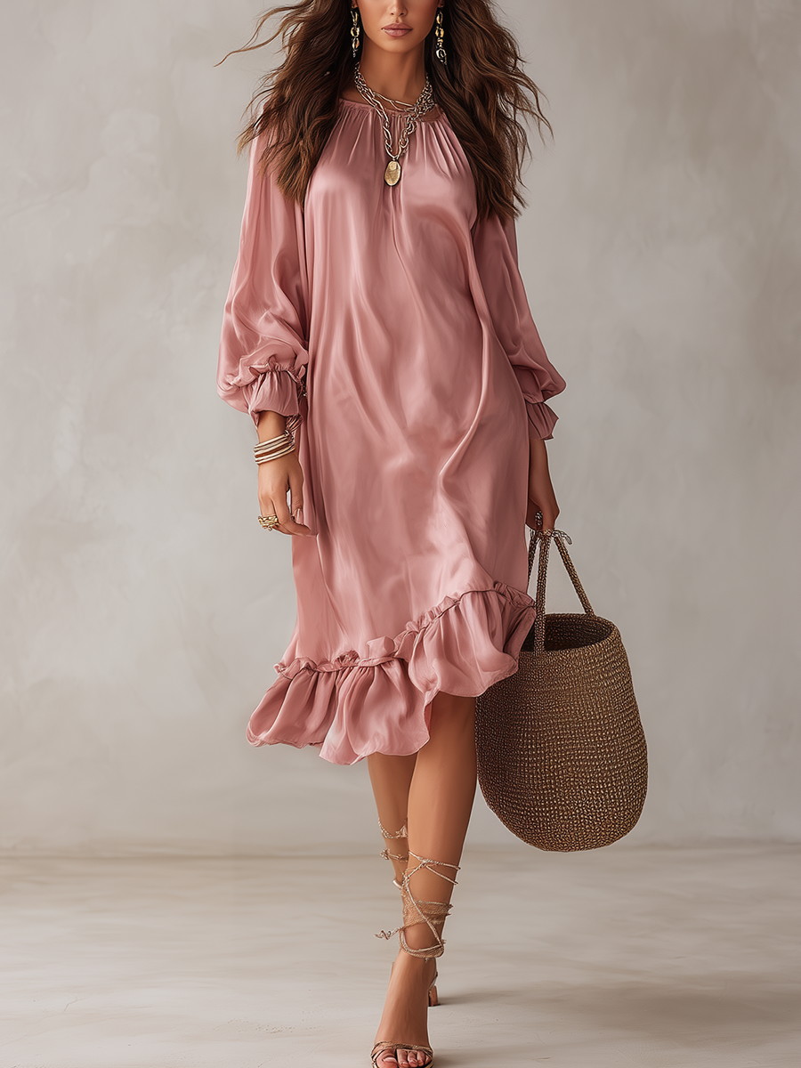 Soft Ruffle Hem Midi Dress
