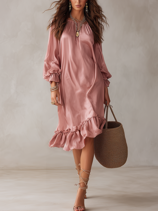 Soft Ruffle Hem Midi Dress