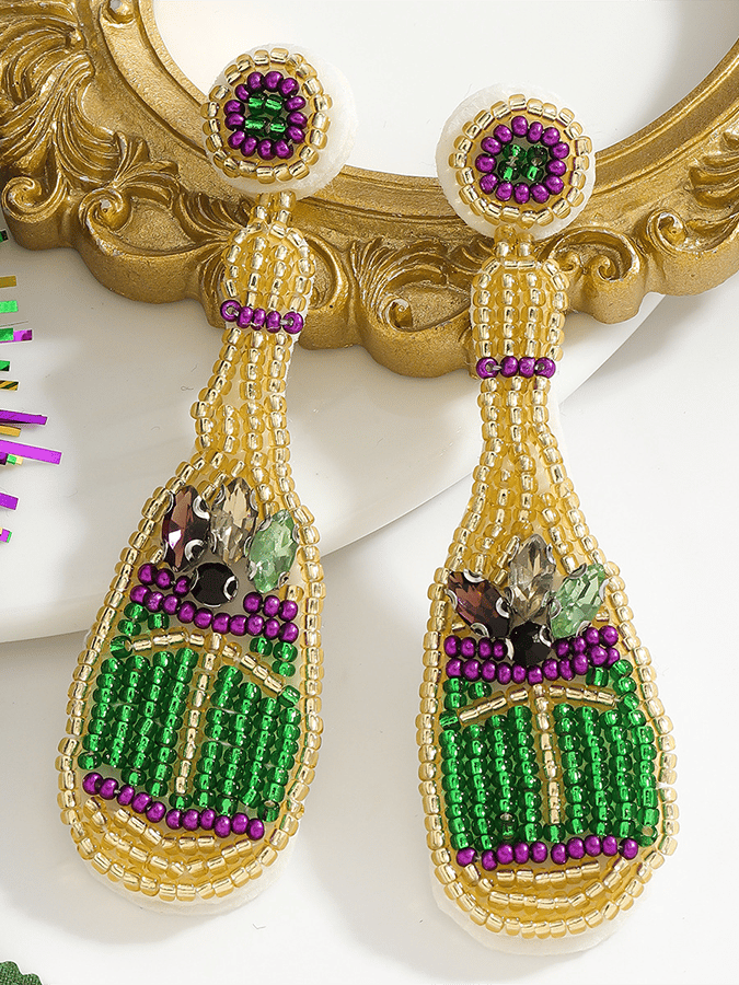 Carnival Wine Bottle-Shaped Seed Bead Handmade Woven Earrings