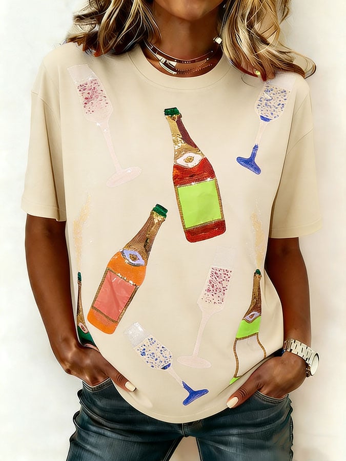 Women's Mardi Gras Print Crew Neck T-Shirt