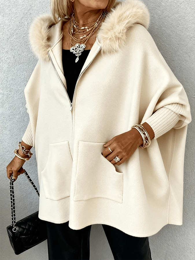 Women'S Casual Loose Hooded Fur Collar Cardigan Jacket