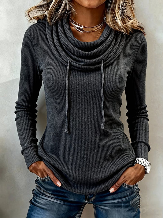 Women'S Casual Turtleneck Ribbed Sweatshirt