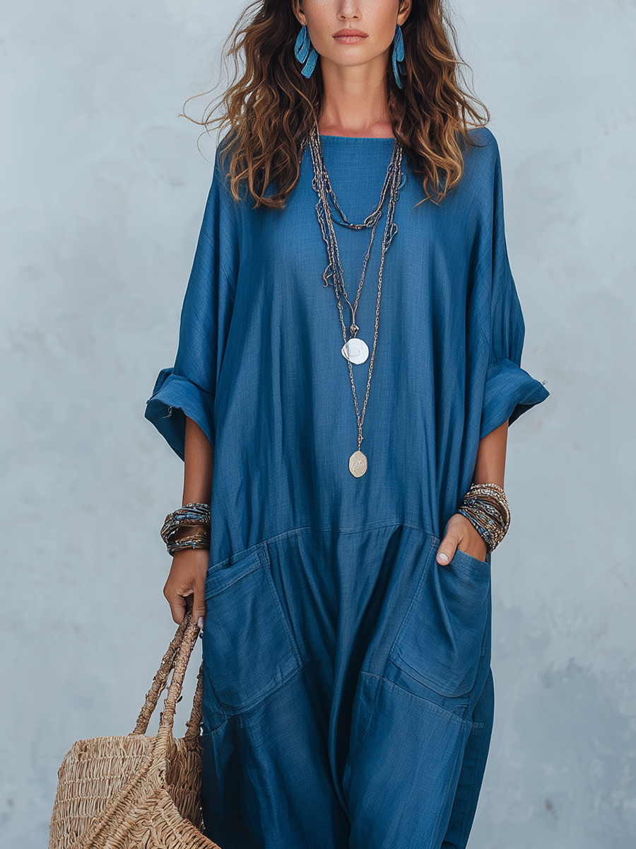 Bohemian Midnight Blue Pocket Dress