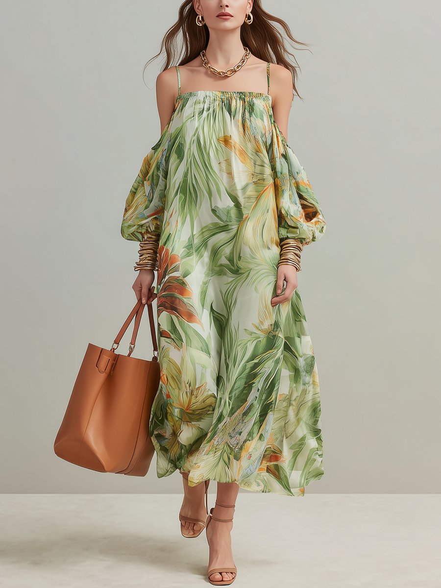 Statement Botanical Off-Shoulder Maxi Dress