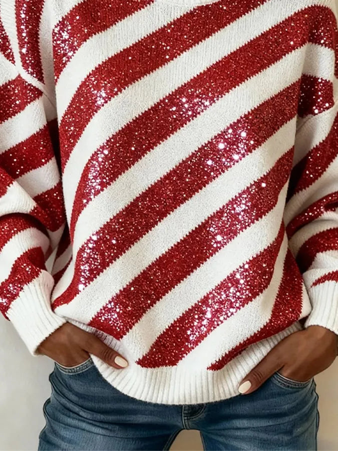 Women's Crew Neck Christmas Shimmering Sweatshirt
