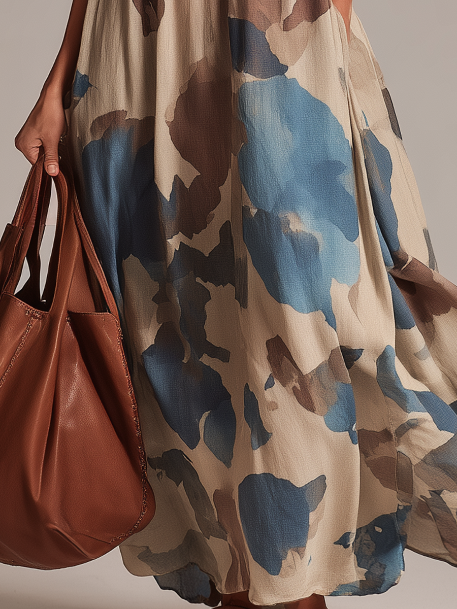 Relaxed Abstract Print Vest Maxi Dress
