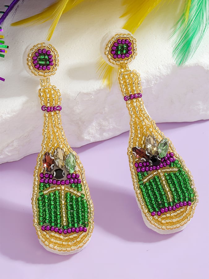 Carnival Wine Bottle-Shaped Seed Bead Handmade Woven Earrings