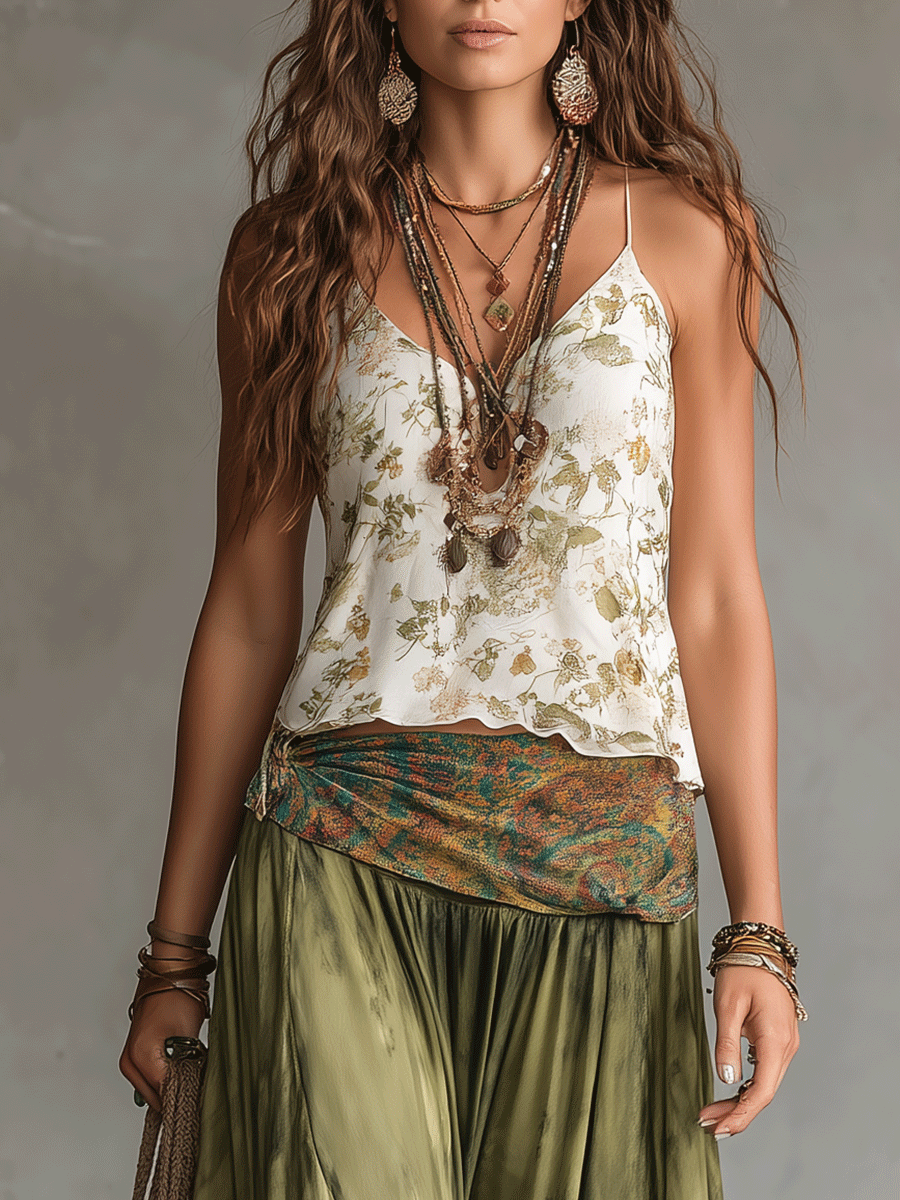 Bohemian Floral Cami & Flowing Maxi Skirt Set