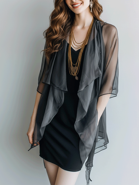 Sophisticated Sheer Cape Sleeve Little Black Dress