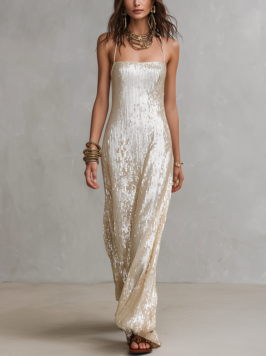 Bohemian Champagne Sequin Dress
