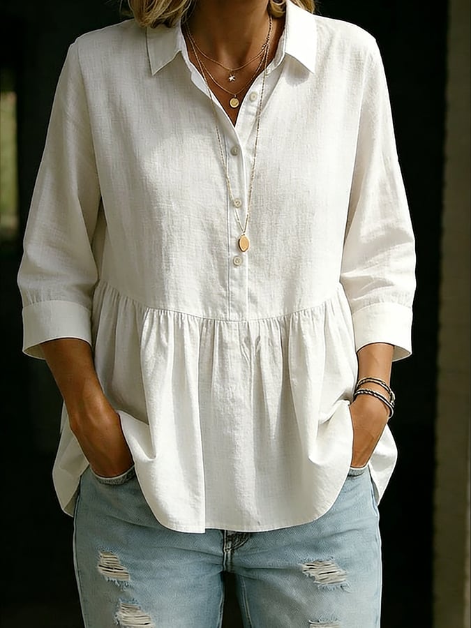 Women's Button Down Casual Cotton Linen Shirt