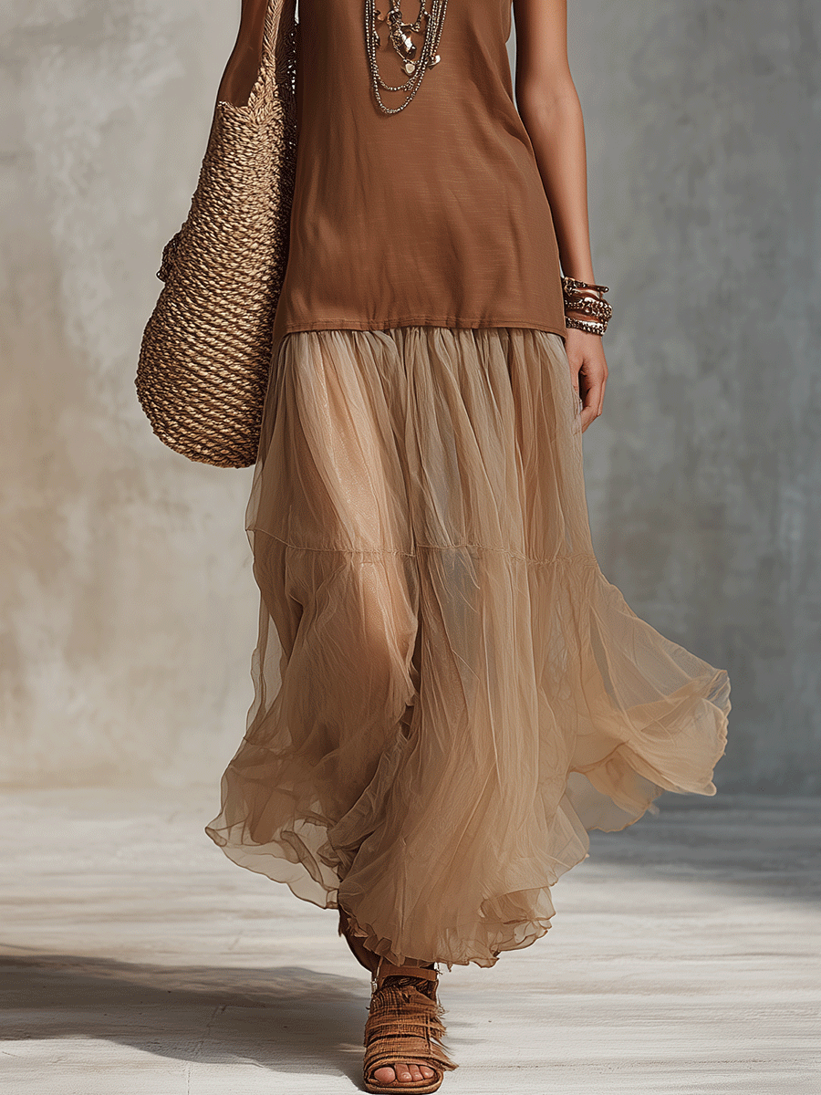 Bohemian-Style Layered Mesh Maxi Dress