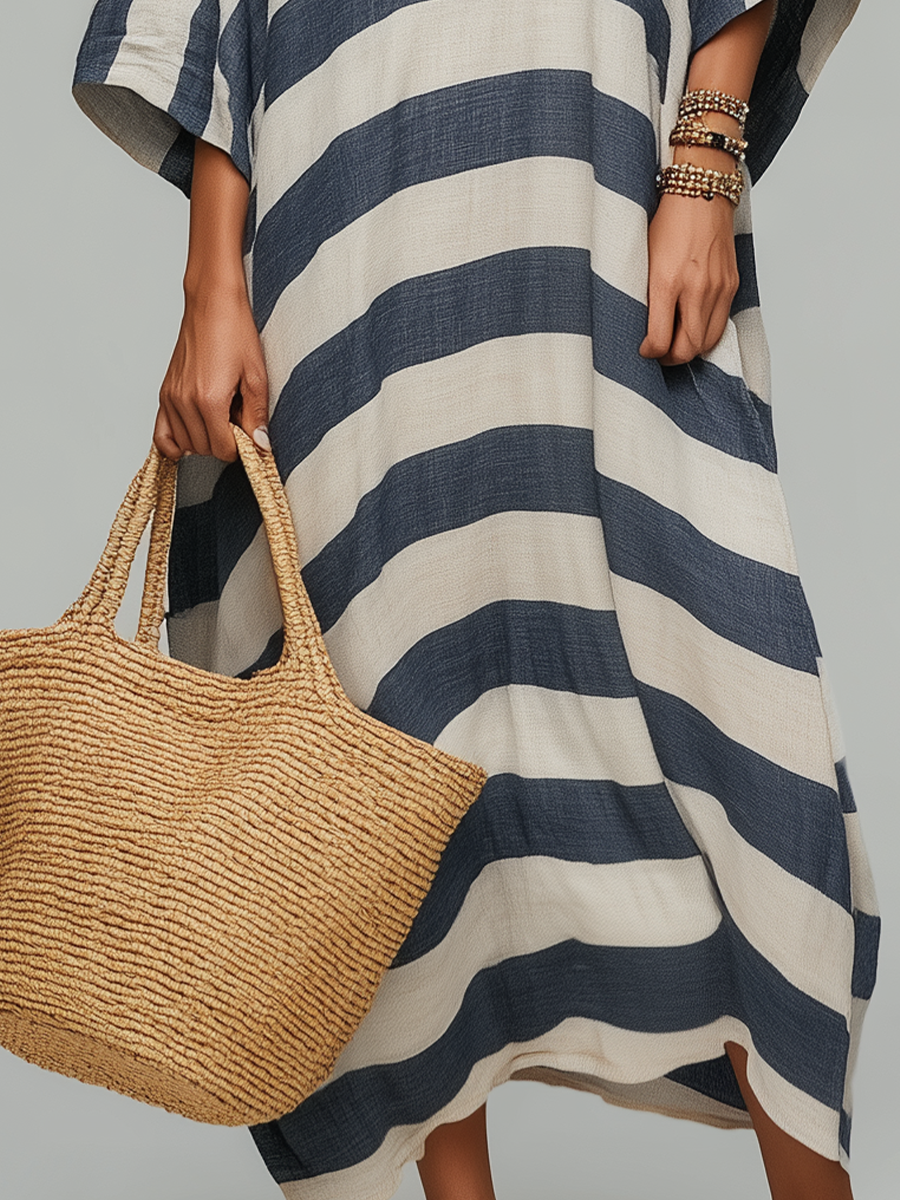 Relaxed Striped Oversized Kaftan Maxi Dress