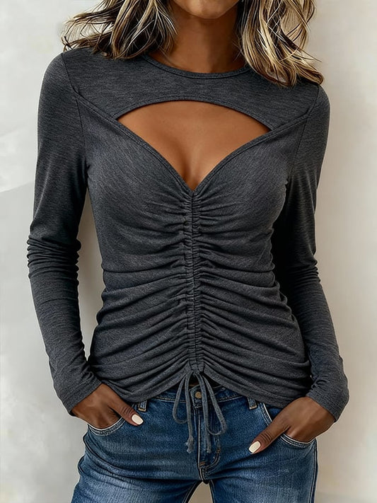 Women's Casual Hollow-Out Long-Sleeved Top