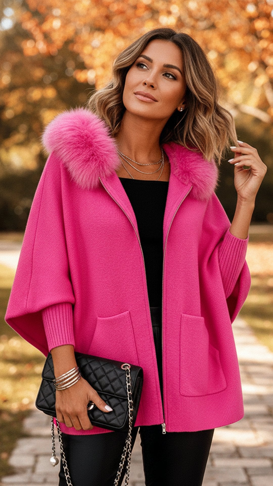 Women'S Casual Loose Hooded Fur Collar Cardigan Jacket