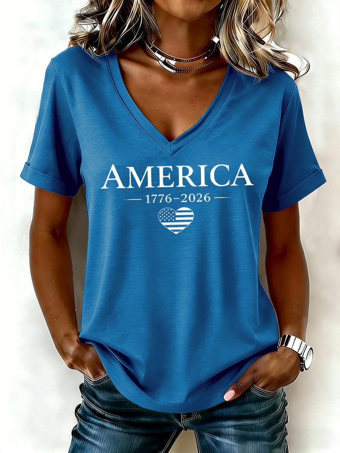 Women's casual retro American 250th anniversary T-shirt