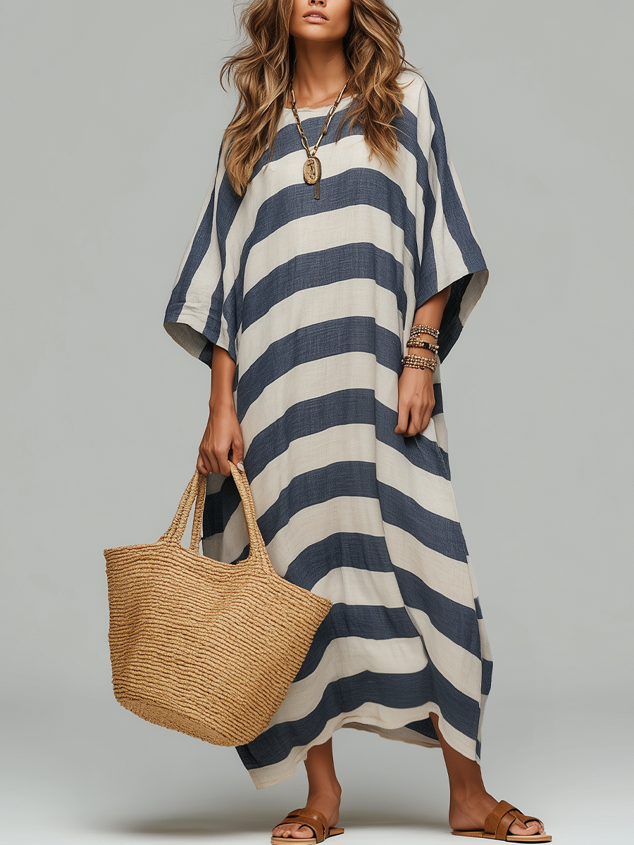 Relaxed Striped Oversized Kaftan Maxi Dress