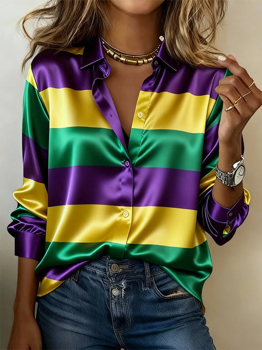 Women'S Casual Striped Collar Shirt