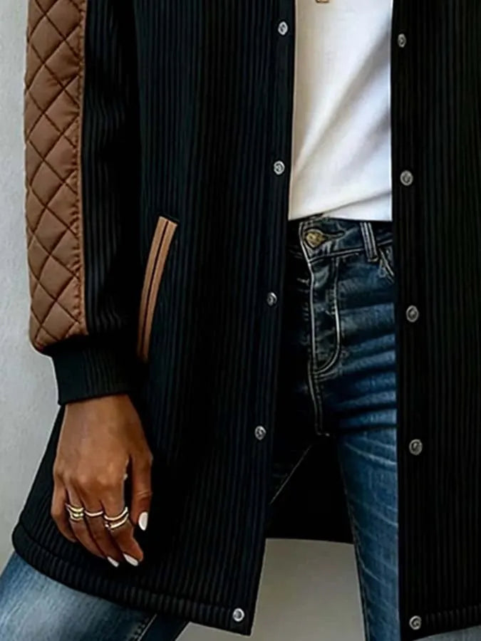 Women'S Casual Color-Blocked Patchwork Jacket