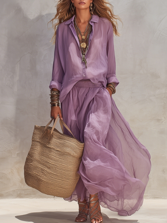 Smoky Lilac Bohemian Chiffon Skirt Set