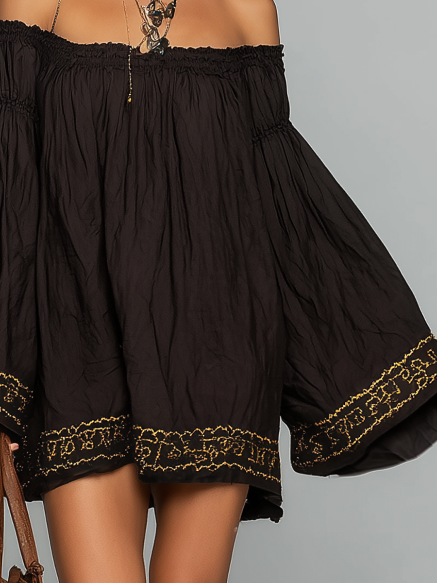 Bohemian Embroidered Off-Shoulder Mini Dress
