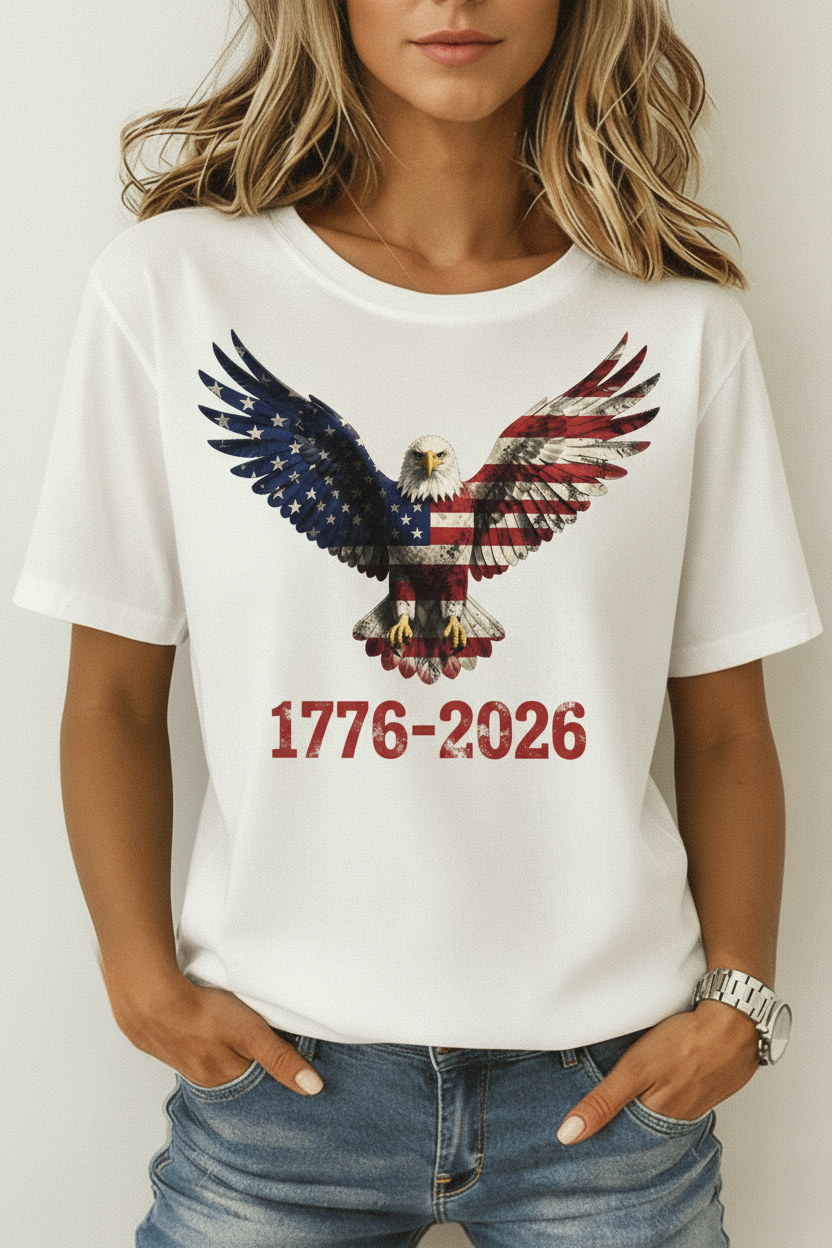 America Eagle Flag 1776-2026 Cotton T-Shirt