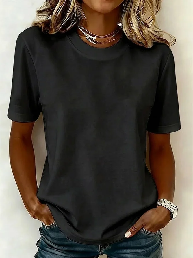 Women's Solid Cotton Crew Neck Short Sleeve Basic T-Shirt
