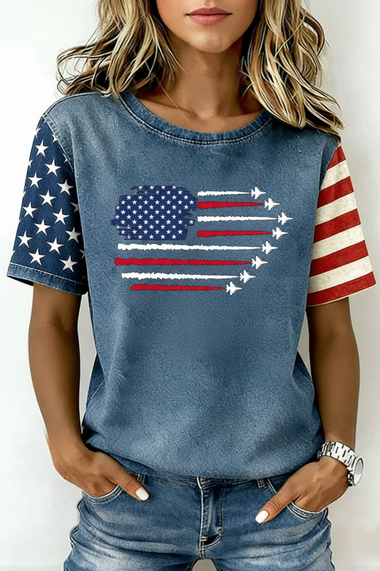 America Fighter Jet Flag Short Sleeve T-Shirt