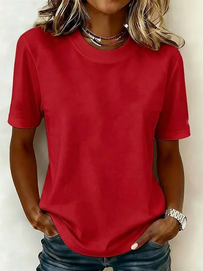 Women's Solid Cotton Crew Neck Short Sleeve Basic T-Shirt
