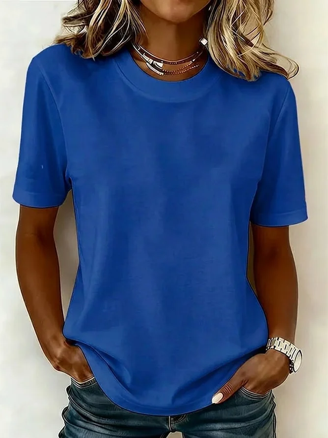 Women's Solid Cotton Crew Neck Short Sleeve Basic T-Shirt