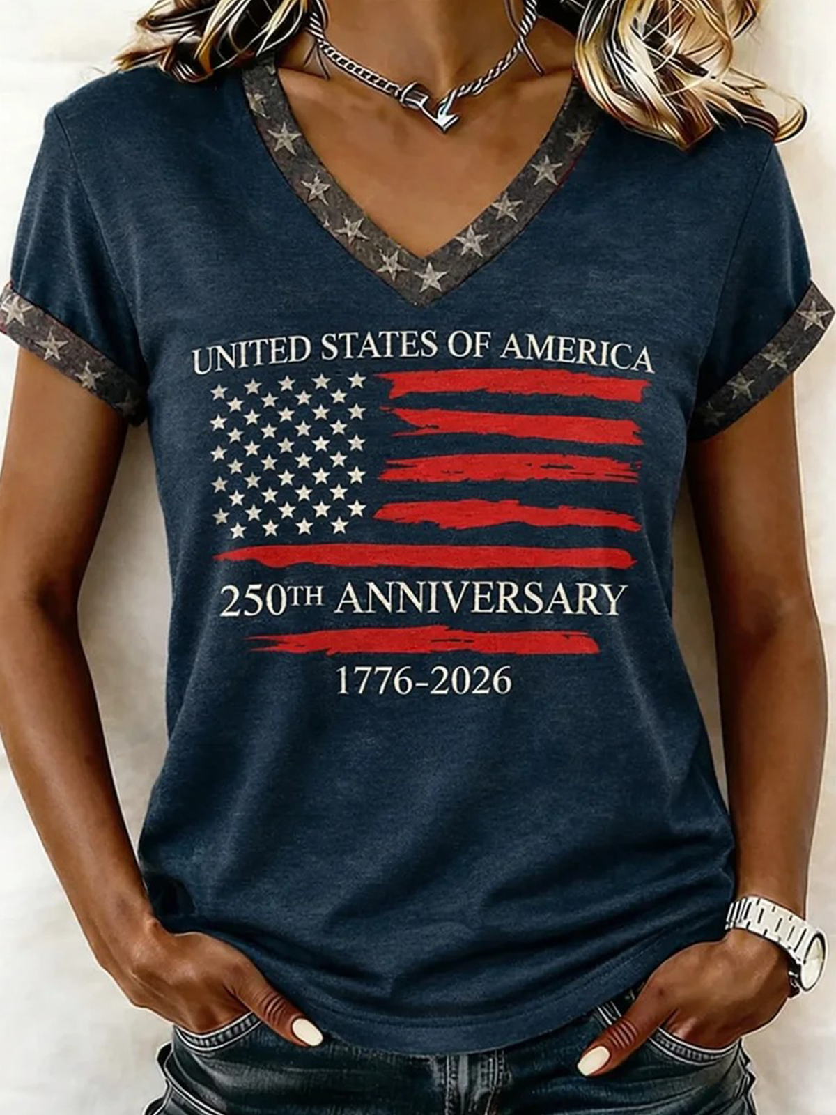 United States of America 250th Anniversary V-Neck T-Shirt