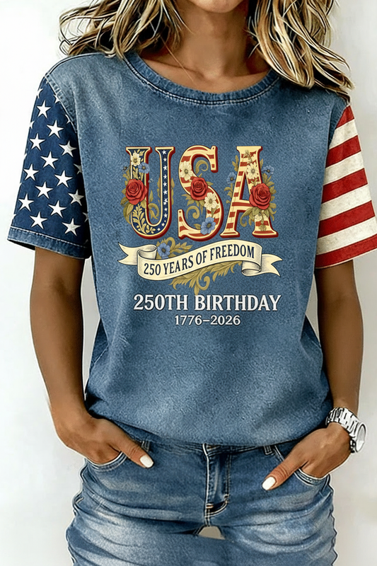 America USA Floral 250 Years of Freedom Short Sleeve T-Shirt