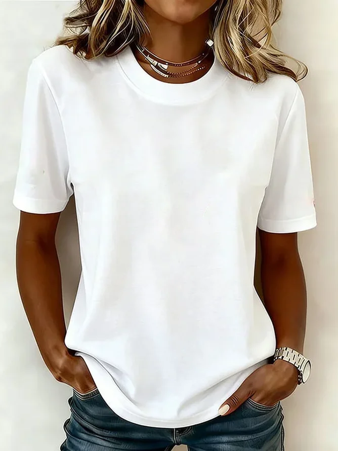 Women's Solid Cotton Crew Neck Short Sleeve Basic T-Shirt