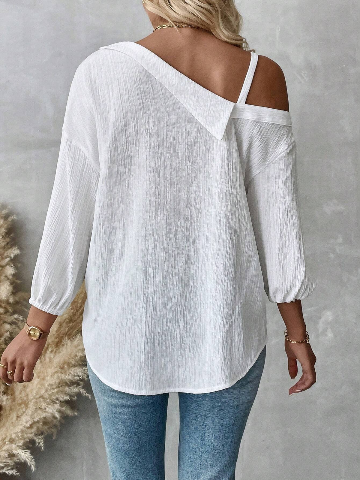 Cold Shoulder Button-Down Long Sleeve Blouse