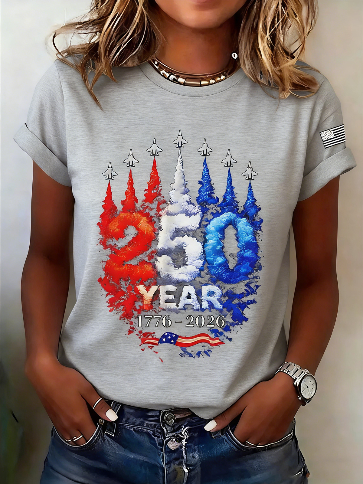 Women's America 250 Year Fighter Jet Smoke Trail T-Shirt