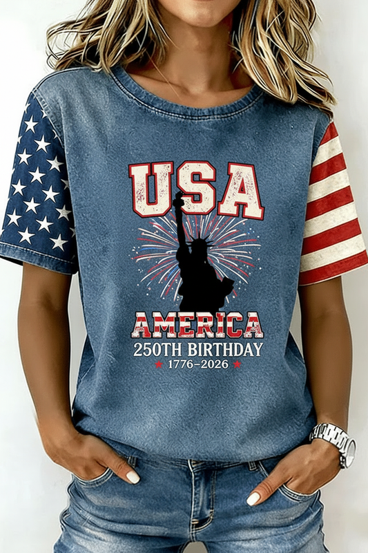 America 250th Birthday Statue of Liberty Short Sleeve T-Shirt