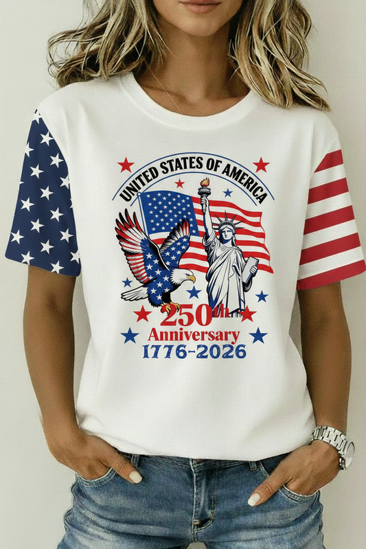 USA 250th Anniversary Flag Sleeve T-Shirt