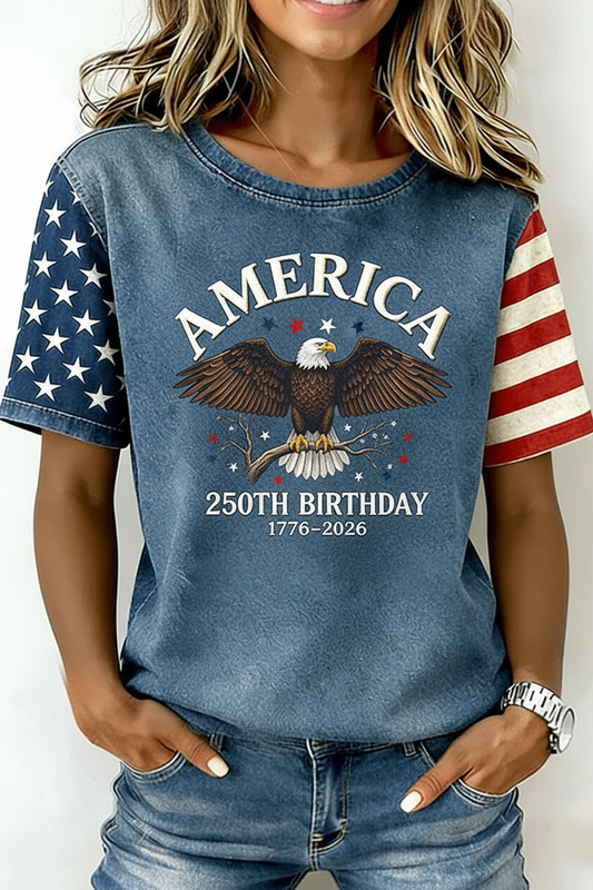 America 250th Birthday Eagle Perched Short Sleeve T-Shirt